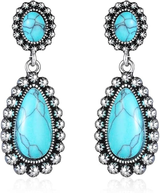 BG&WLing Turquoise Earrings 925 Sterling Silver Teardrop Dangle Drop Earring Western Bohemia Vint... | Amazon (US)