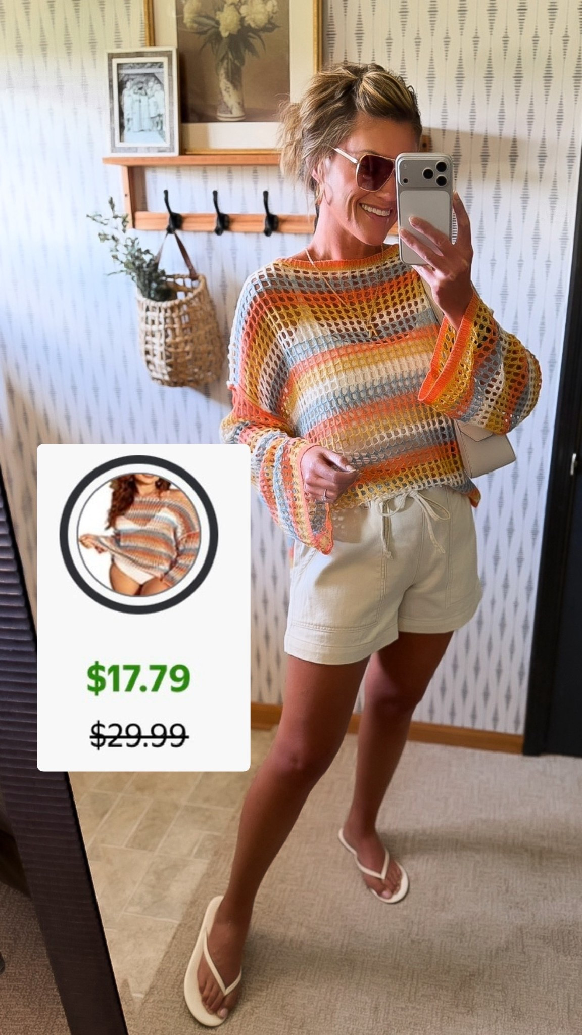How fun is this new top?! 🧡🤍🩵
And it’s on sale. 
Top/medium (could have done small)
Shorts / medium 

#LTKOver40 #LTKSeasonal