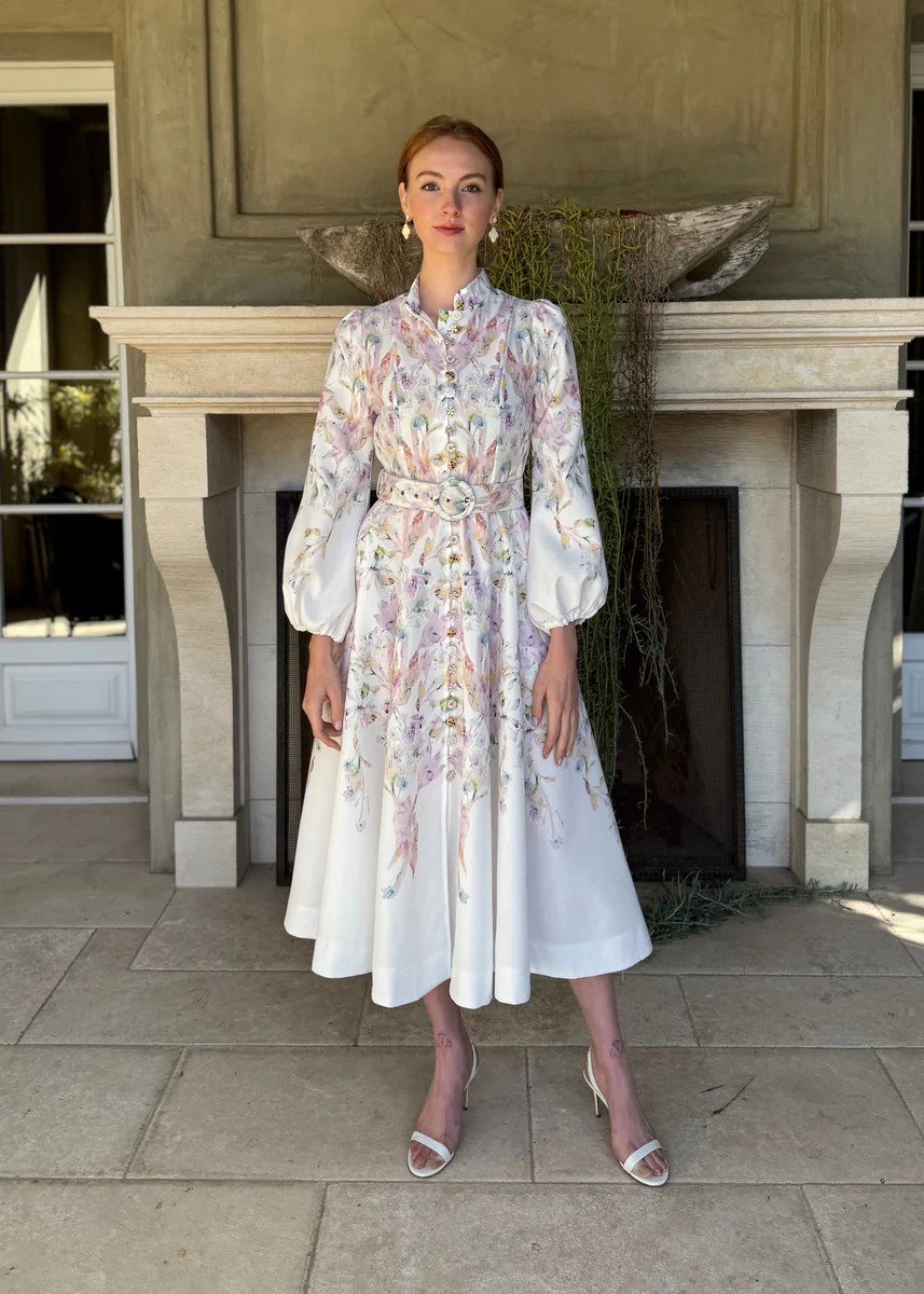 Moira Long Puff Sleeve Multicolor Floral Midi Dress | Benaar La