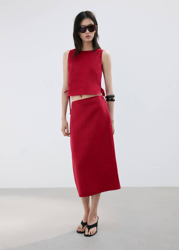 Linen midi skirt red - Woman - 12 - MANGO | Mango (US/MX/AU)