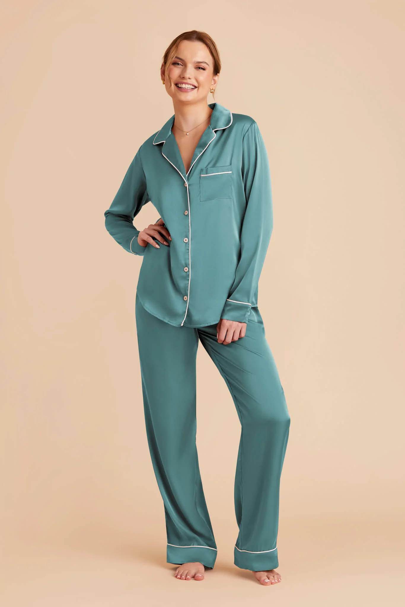 Jenna Matte Satin Pajama Set in Sea Glass | Birdy Grey | Birdy Grey