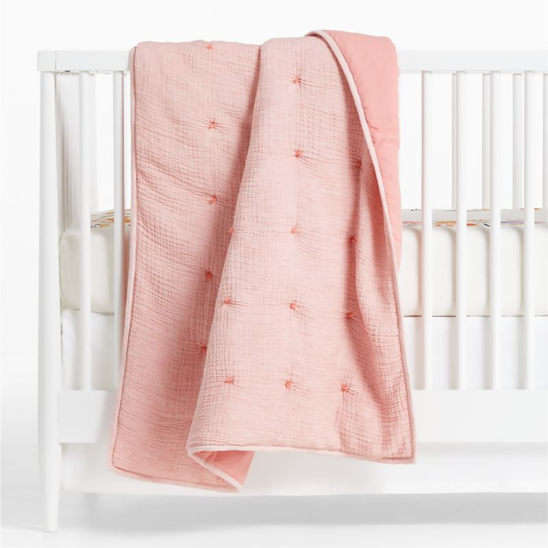Aire Washable Pink Baby Crib Hand-Quilted Comforter + Reviews | Crate & Kids | Crate & Barrel