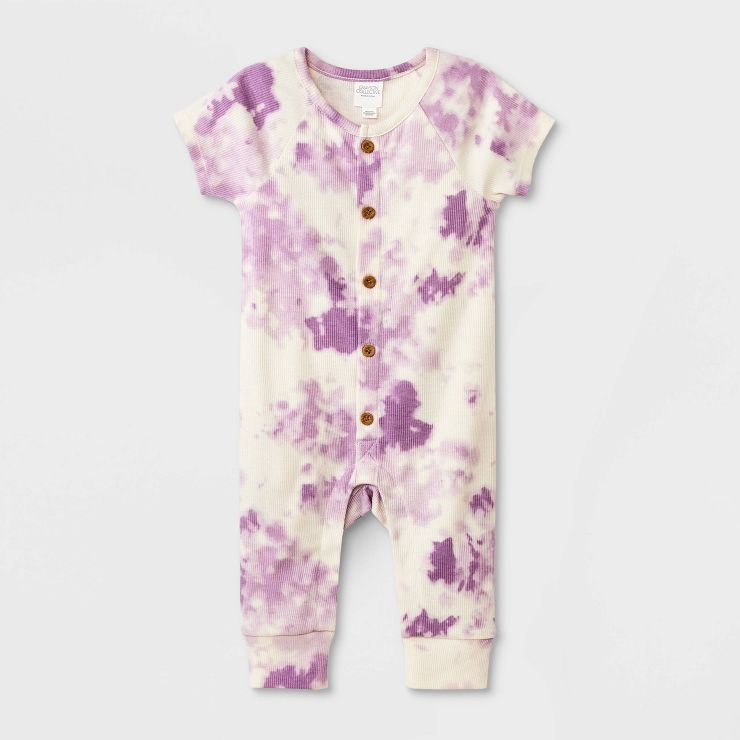 Grayson Collective Baby Tie-Dye Ribbed Short Sleeve Romper - Purple | Target