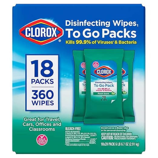 Clorox Disinfecting On The Go Travel Wipes, Fresh Scent, 20 Count, Pack of 18-360 Wipes Total | Amazon (US)
