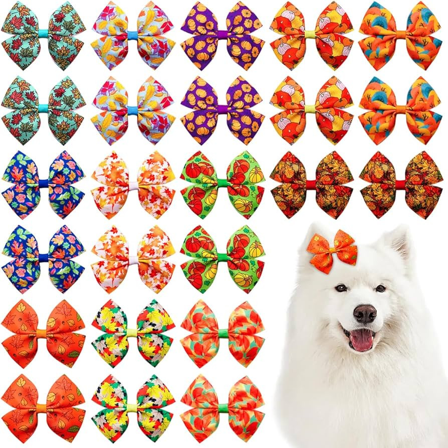 24Pcs/12 Pairs 4" Big Dog Hair Bows Fall for Large Dogs Autumn Pattern Maple Pumpkin Harvest Leav... | Amazon (US)