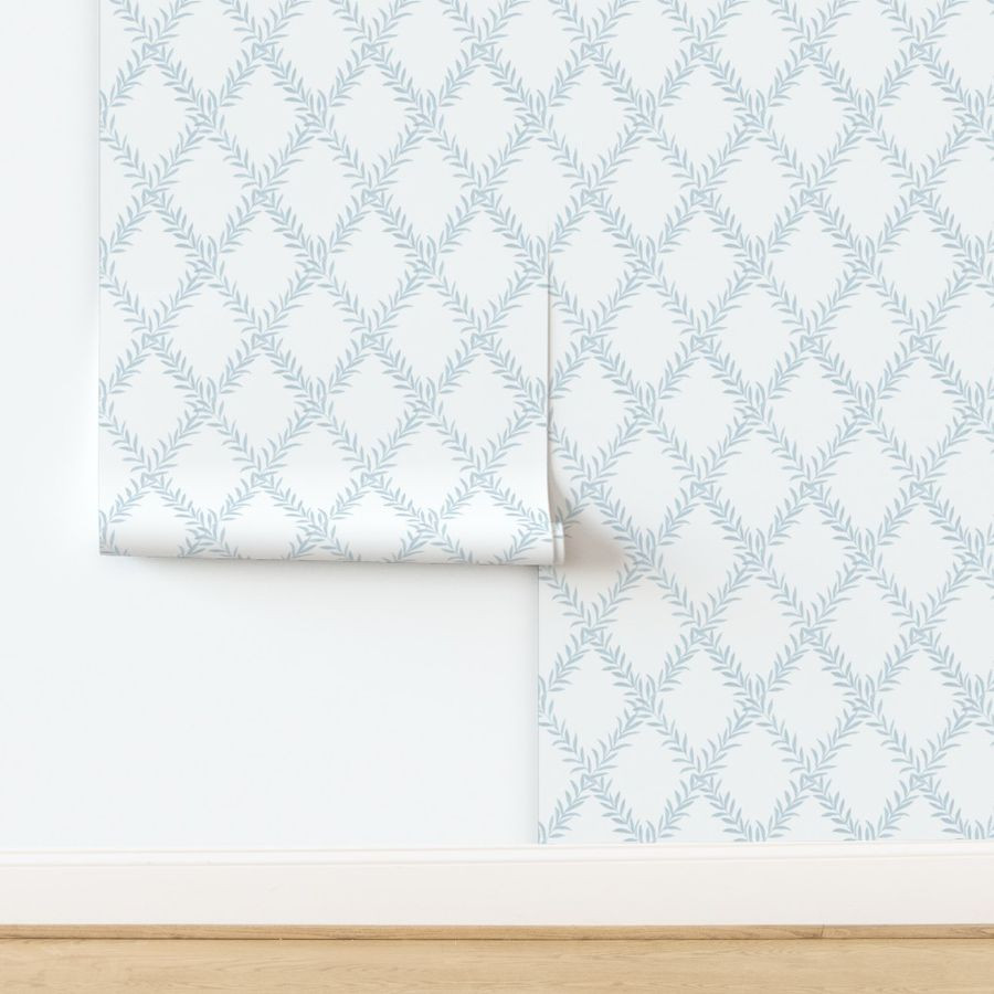 custom Erin Leafy Trellis light blue leafy trellsi on white | Spoonflower