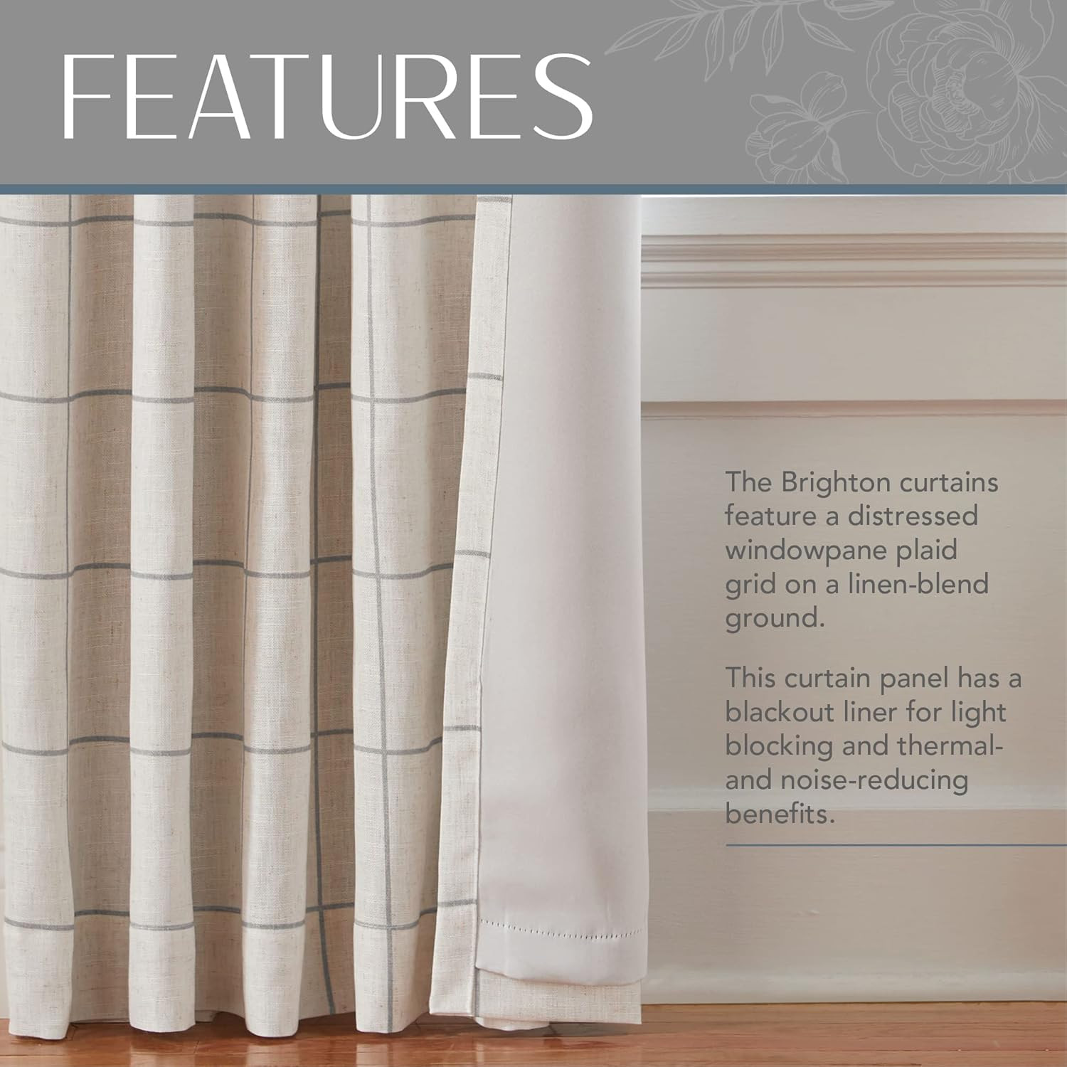 Elrene Home Fashions Brighton Windowpane Plaid Blackout Window Curtain, Living Room and Bedroom D... | Amazon (US)