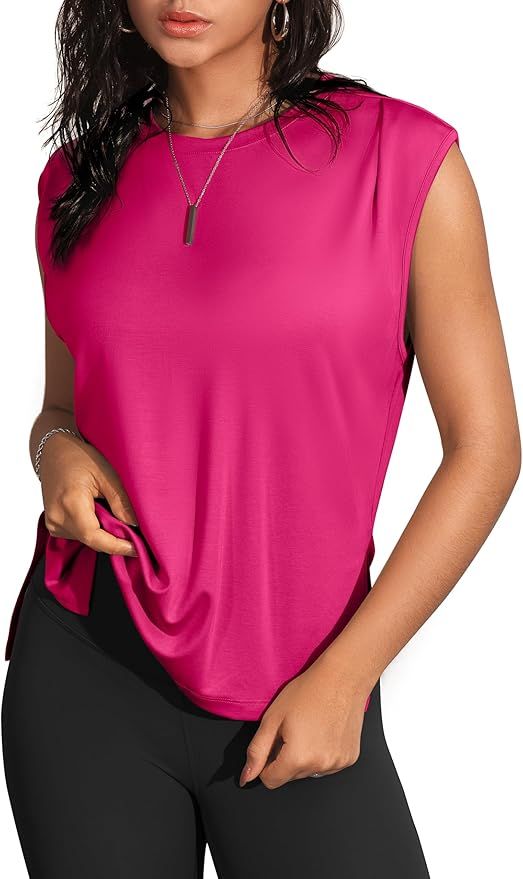 Workout Tank Tops for Women Crewneck Flowy Loose Fit Sleeveless Athletic Gym Tops Running Yoga Sh... | Amazon (US)