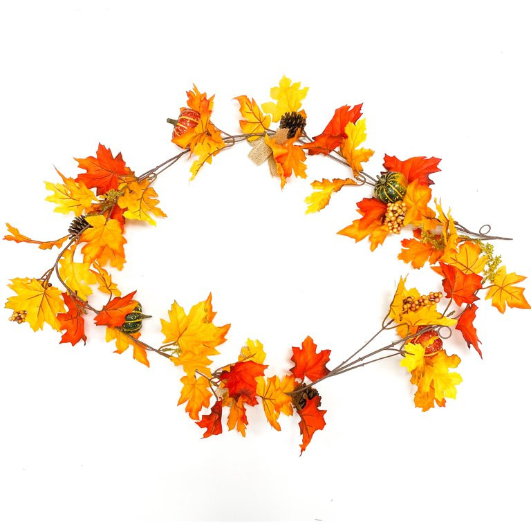 Harvest Artificial Orange & Yellow Fall Leaves Glitter Garland, 6', Way To Celebrate | Walmart (US)