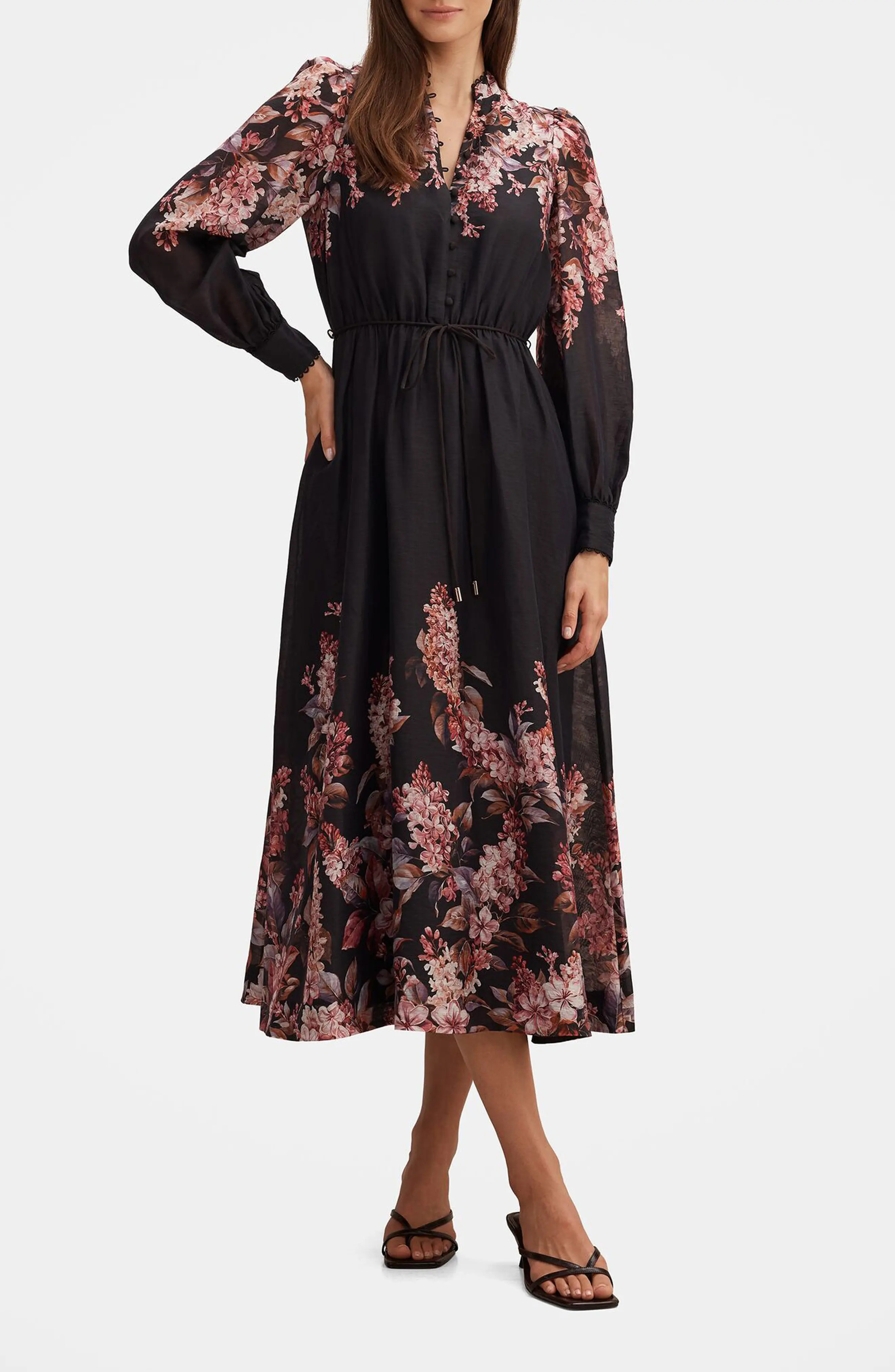 Courtney Floral Long Sleeve Midi Dress (Women) | Nordstrom | Nordstrom