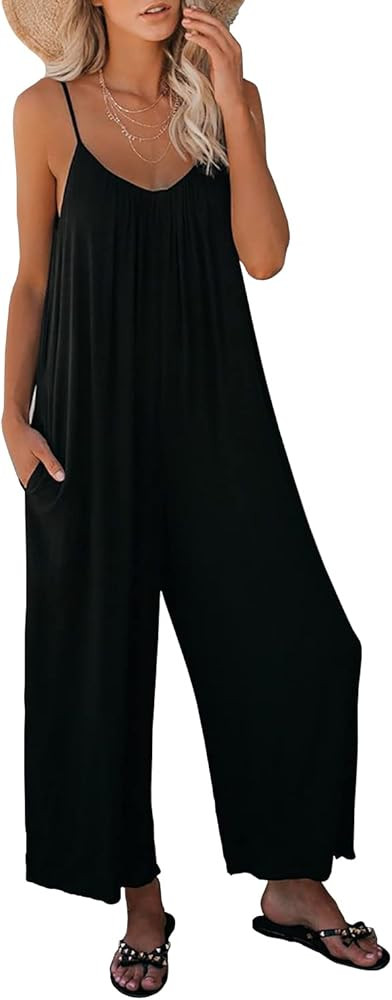ZHUOFEI Women Casual Jumpsuits Summer Sleeveless Loose Jumpsuit Shoulder Strap Adjustable Long Pa... | Amazon (US)