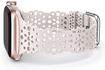 TOYOUTHS Compatible with Apple Watch Band Women 38mm 40mm 41mm Soft Stretchy Silicone Lace Flower... | Amazon (US)