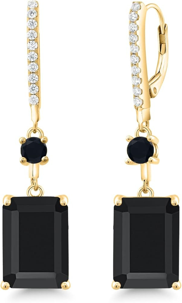 Gem Stone King 13.94 Cttw Black Onyx Dangle Earrings For Women | 18K Yellow Gold Plated Silver | ... | Amazon (US)