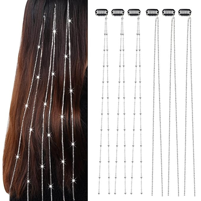 hoyuwak 6Pcs Hair Jewelry for Braids Rhinestone Hair Chains Clip In Bling Tassel Hair Charms Acce... | Amazon (US)