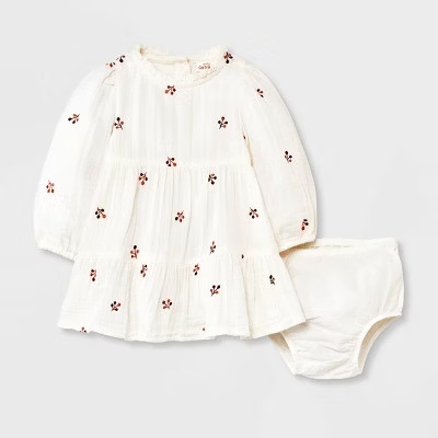 Baby Girls' Floral Embroidered Dress & Bottom Set - Cat & Jack™ Cream | Target