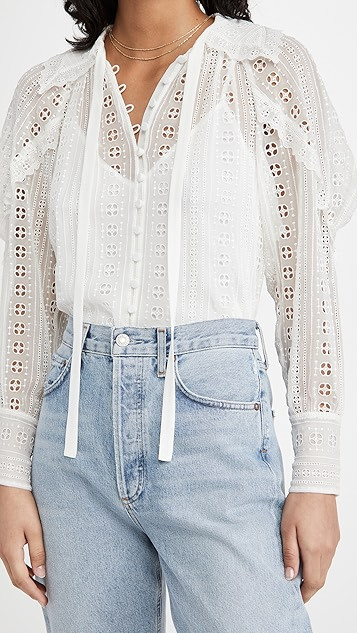 Long Sleeve Geo Eyelet Blouse | Shopbop