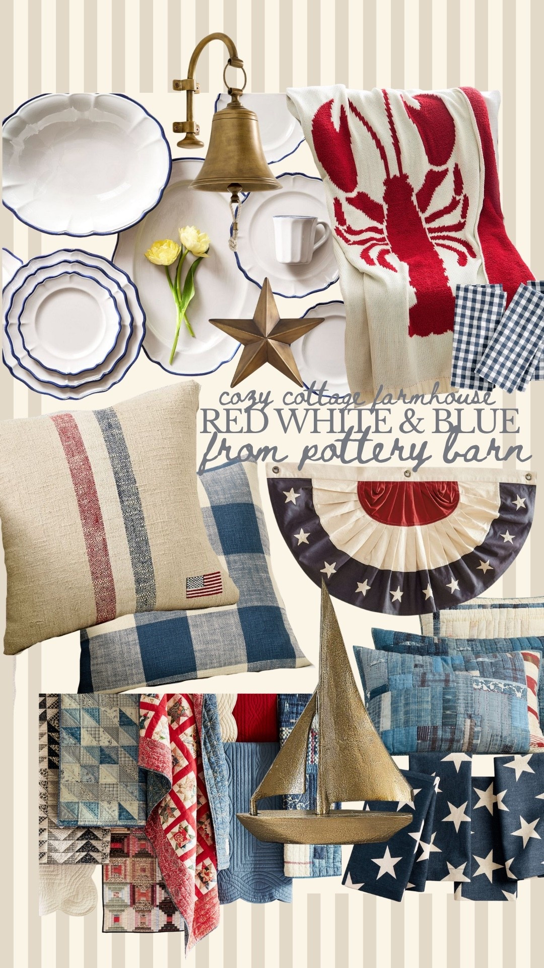 Cozy cottage farmhouse red white and blue finds from pottery barn.

#LTKSeasonal #LTKHome #LTKSaleAlert