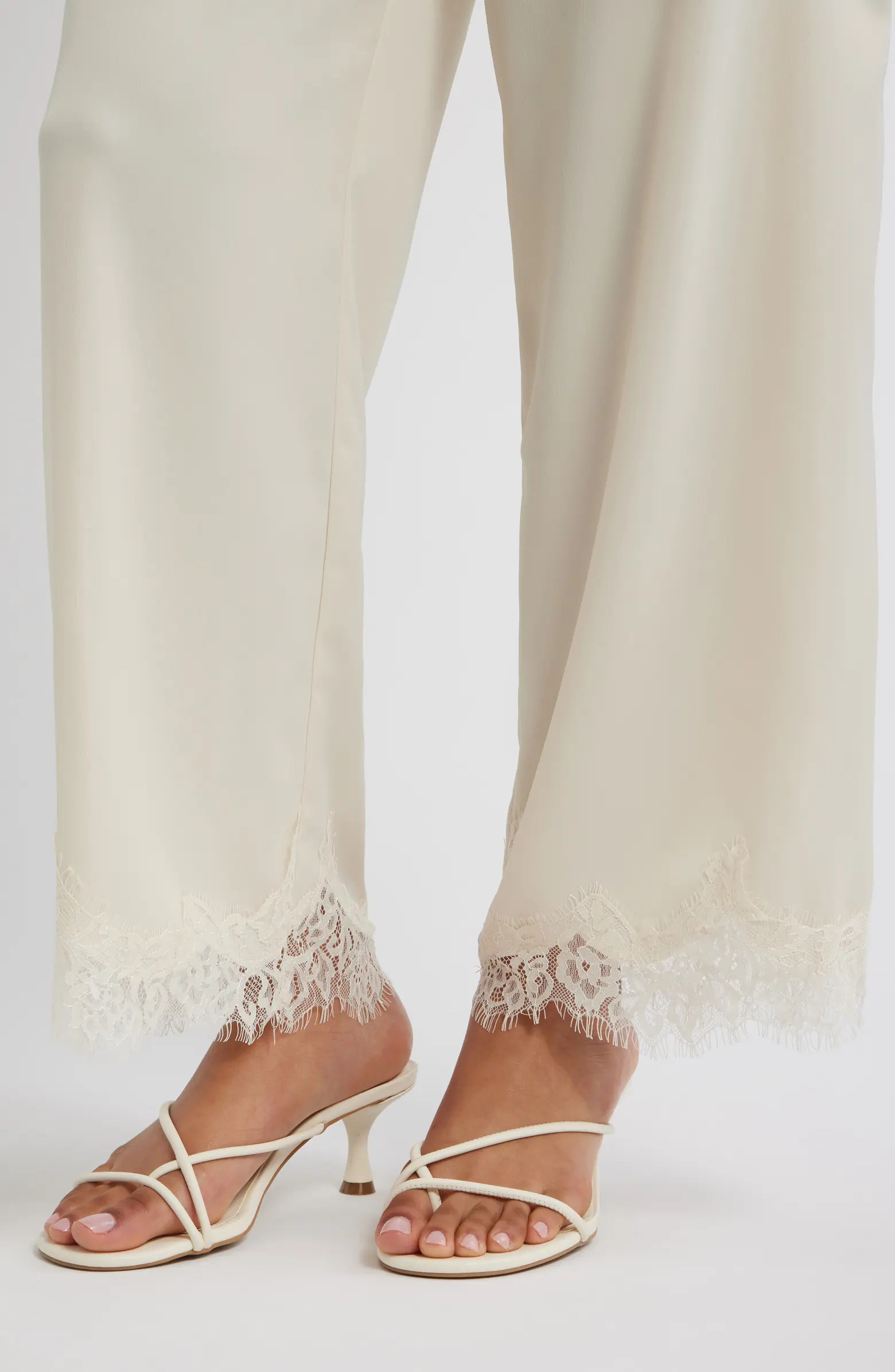 Lace Trim Satin Pants | Nordstrom