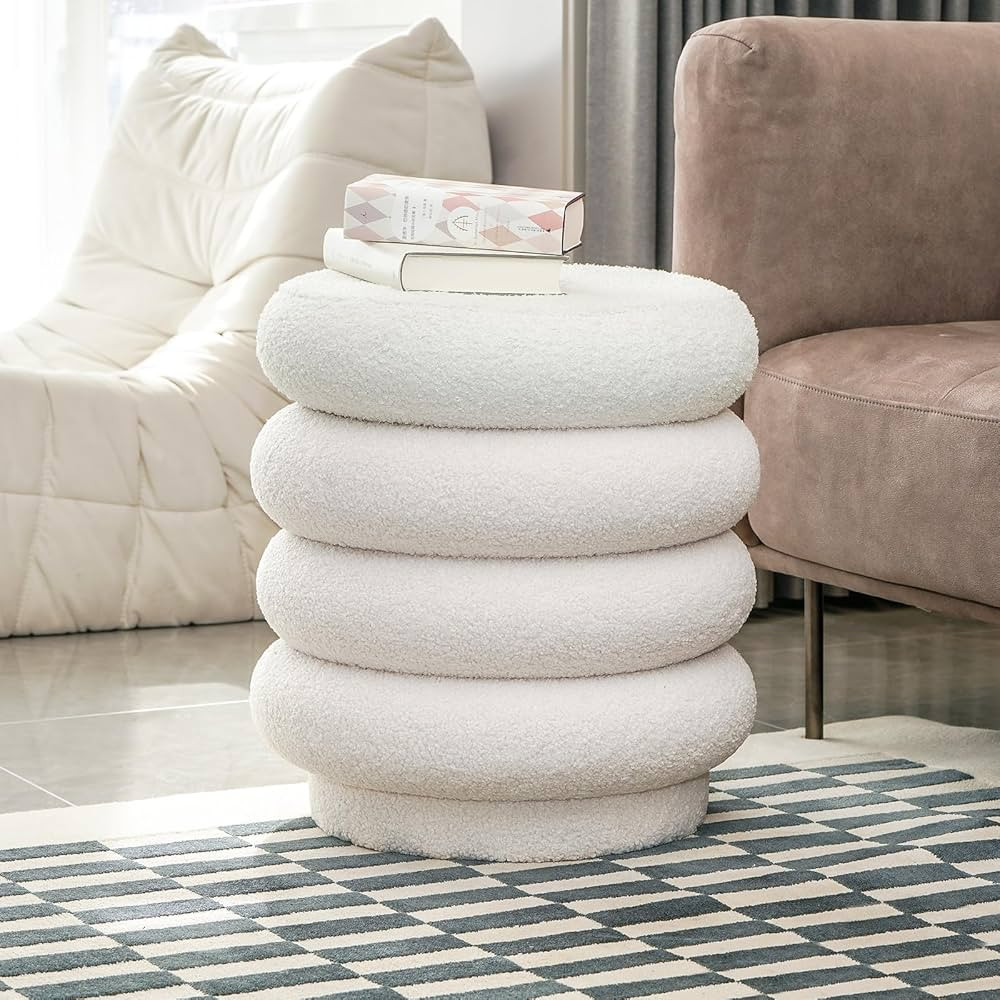 17.5'' Round Ottoman Foot Stool Fabric Storage Footrest Vanity Stool Chair, Modern Sherpa Upholst... | Amazon (US)