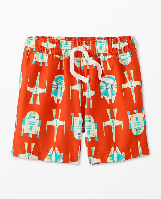 Boys' STAR WARS™ Swim Trunks, Star Wars Ships R2D2 - Orange Spice in 100% Recycled Poly - Size Little Kids 6-7 by Hanna Andersson | Hanna Andersson