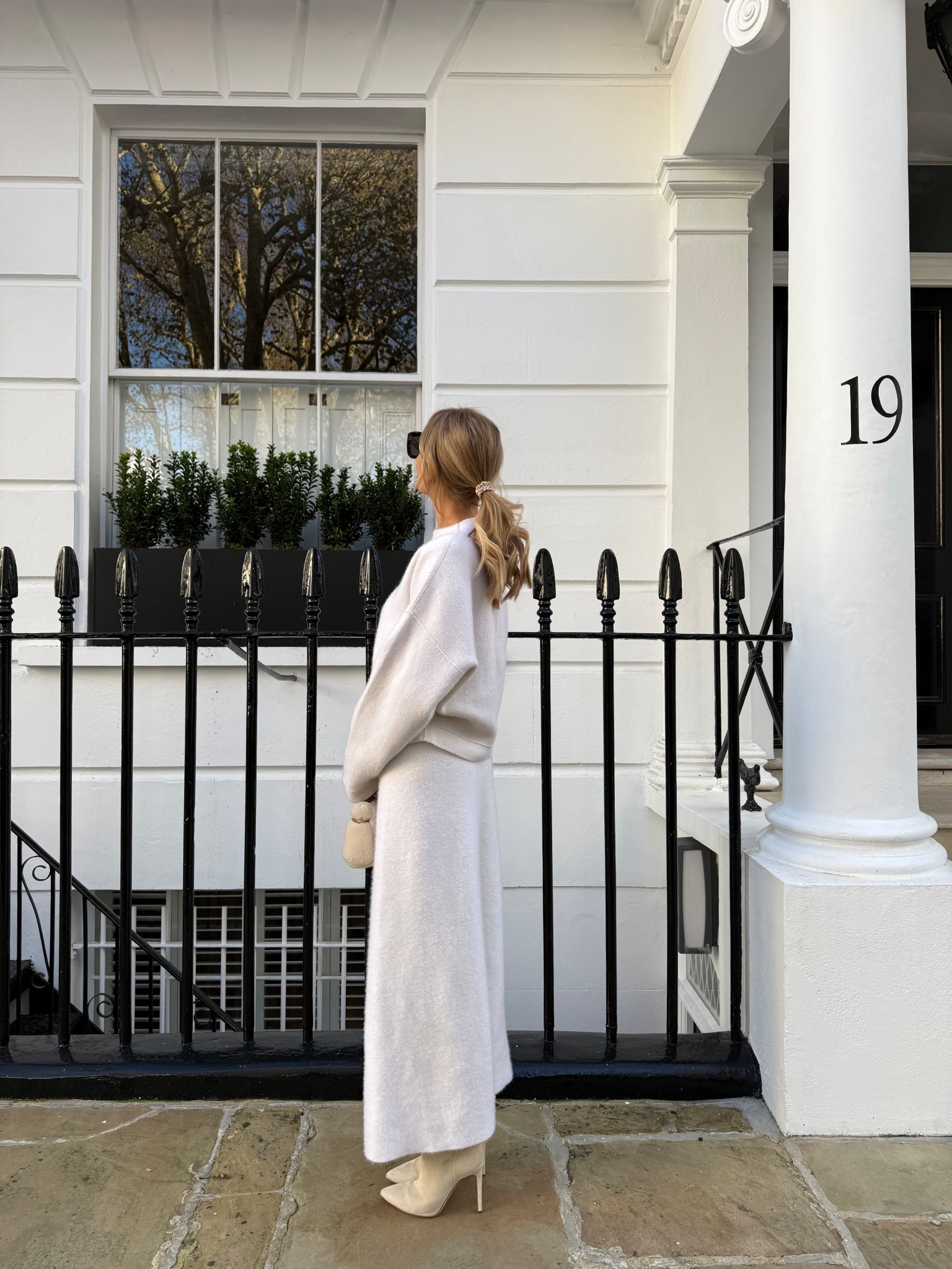 Winter whites cashmere jumper cardigan Poloneck turtle neck skirt 