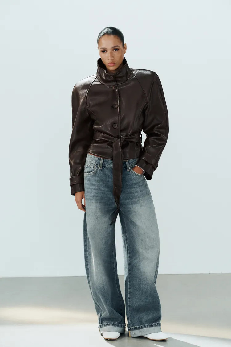 FAUX LEATHER SHOULDER PAD TRENCH JACKET | Zara US