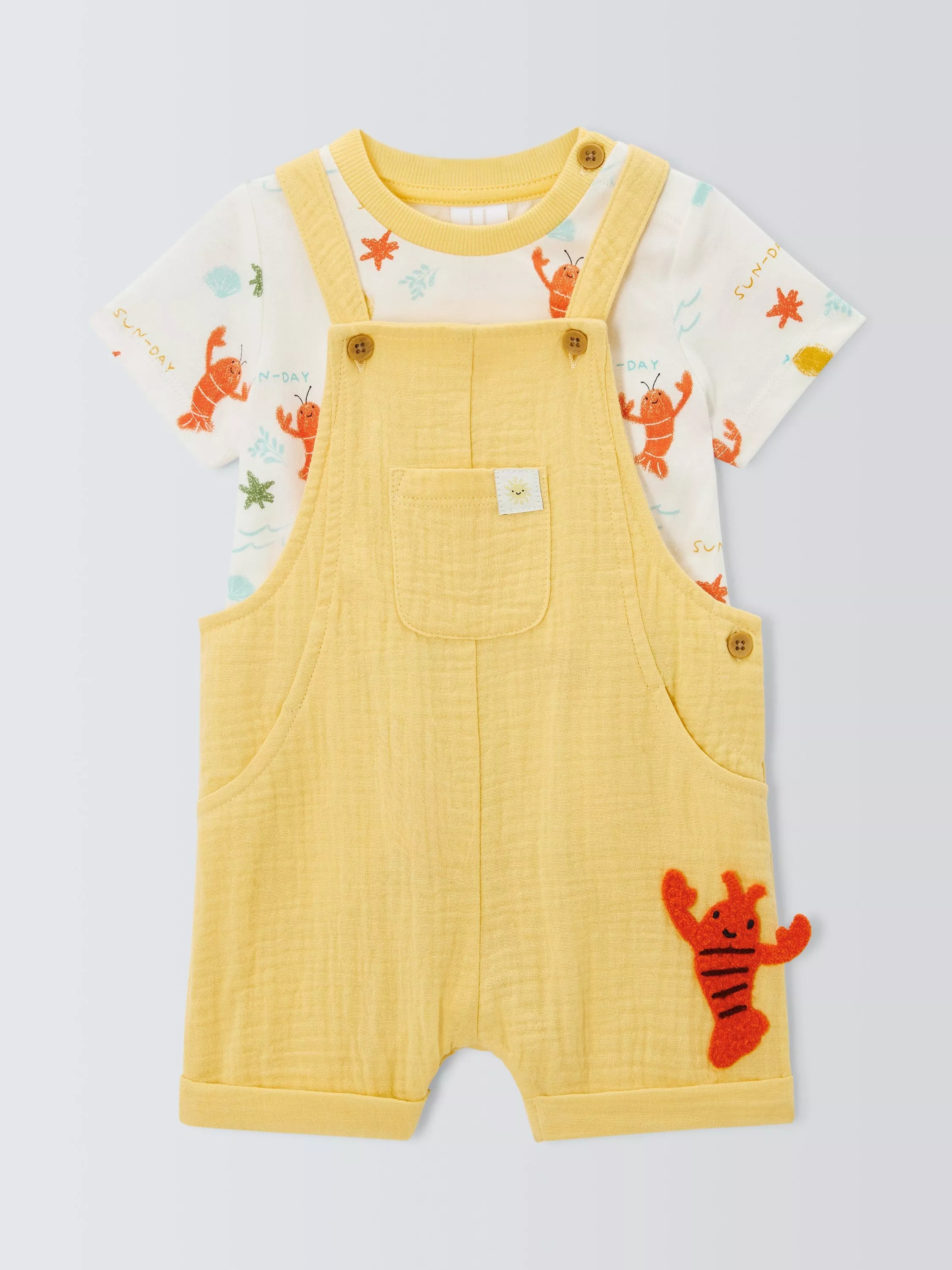 John Lewis Baby Lobster Bibshorts & T-Shirt Set, Yellow | John Lewis (UK)