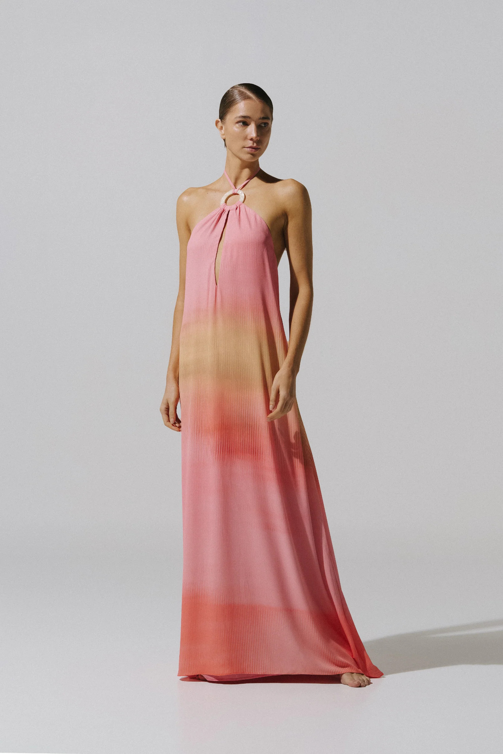 Rondine Maxi Dress Pink in Chiffon - Resort 26 | BAOBAB INT