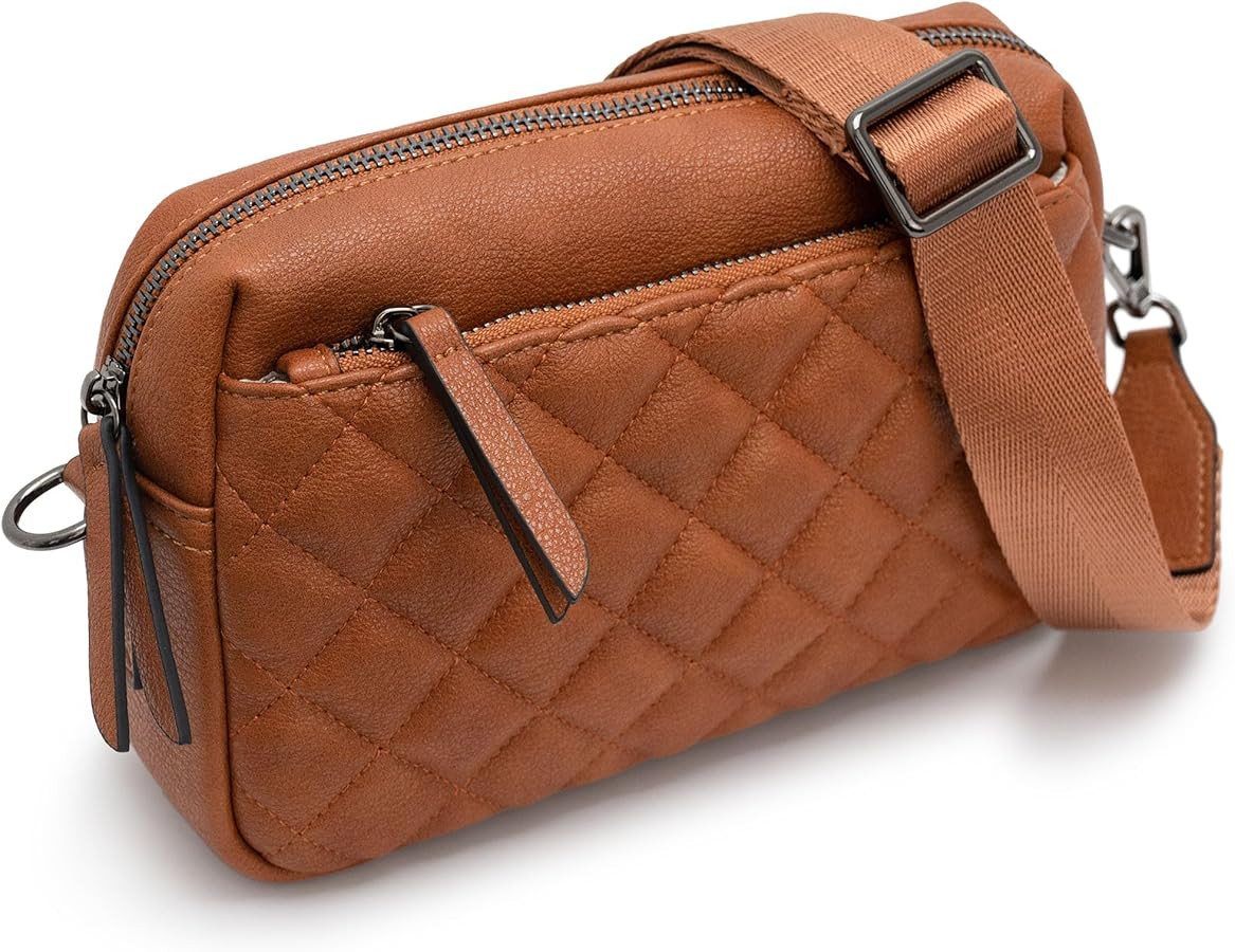 Alldaily Small Triple Zip Crossbody Purse for Women, Vegan Leather Phone Bag with Wide Shoulder S... | Amazon (US)