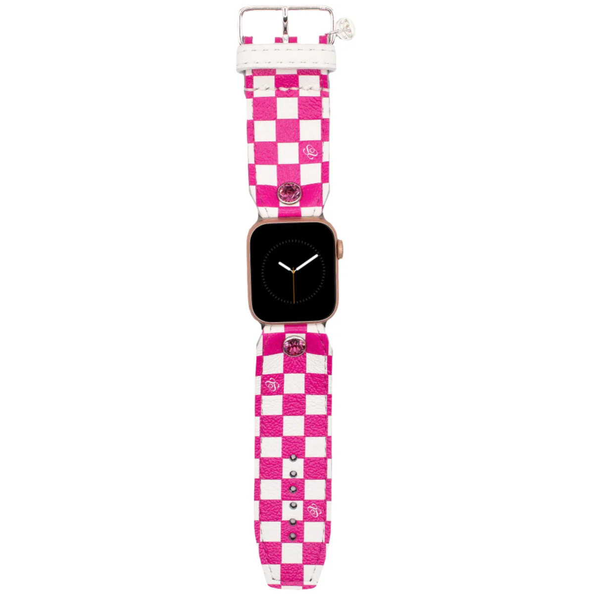 Luxe Hot Pink Mini Checks on White Calfskin Watchband | Sparkl