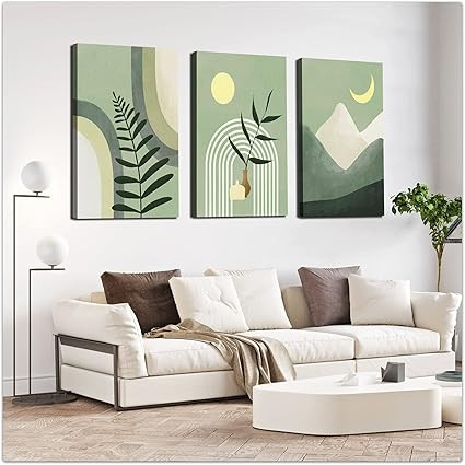 Gisipameis Boho Wall Art Set of 3, Mid Century Modern Wall Art 16" x 24", Large Framed Canvas Wal... | Amazon (US)