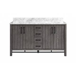 Stanbury 60 in. W x 22 in. D Double Vanity in Cashmere with Carrara Marble Vanity Top with White ... | The Home Depot