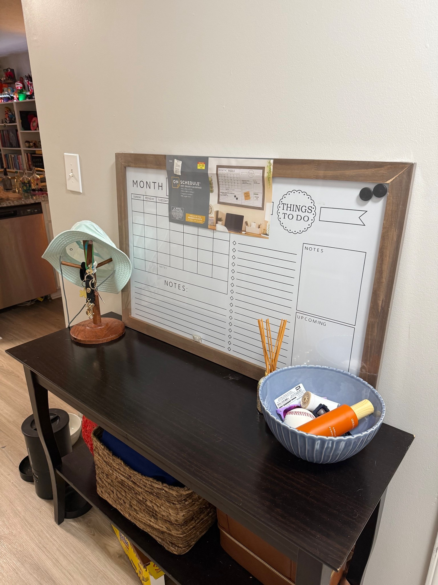 ✨ “Finally getting my entryway together 🪞📋 A calendar to keep the chaos in check + a little drop zone for everyday things 🧢☀️ Linking my dry erase wall calendar, console table, and a few cute organizers so you can recreate the look in your own space ✨ #LTKhome #LTKorganization”

#LTKHome #LTKFindsUnder100