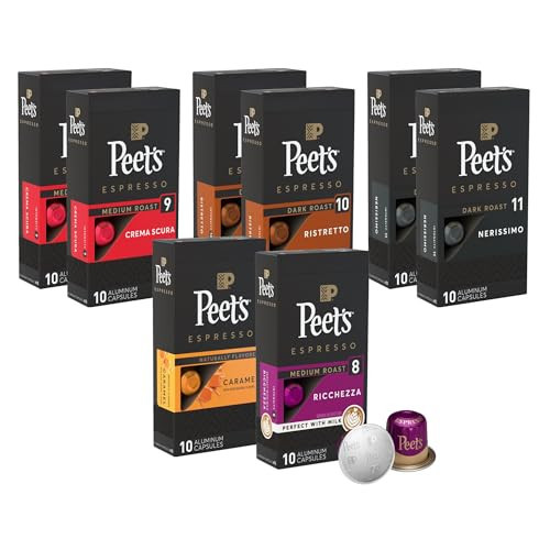 Peet's Coffee, Dark Roast Espresso Capsules Variety Pack, Compatible with Nespresso Original Machine - Intensity 8-11, 80 Count (8 Boxes of 10 Espresso Capsules) | Amazon (US)
