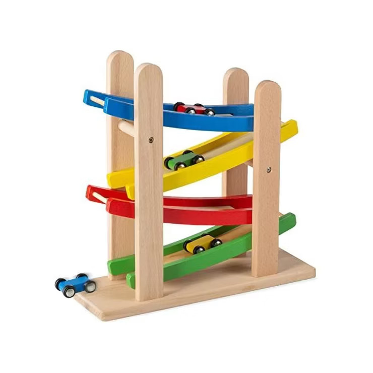 4 Level Toy Wooden Car Roller Ramp - Wooden Race Track Car Ramp Racer With 4 Wooden Cars - Toddle... | Target