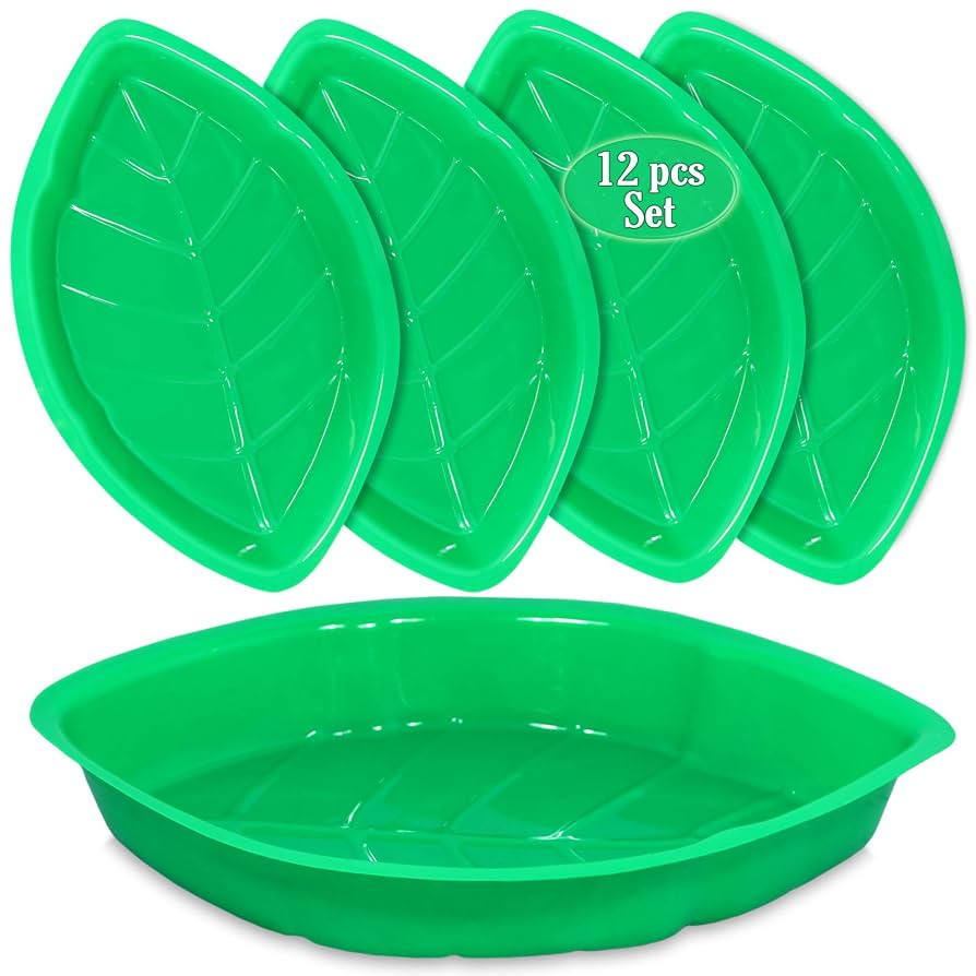 Palm Leaf Serving Trays | 12 Pcs Green Plastic Hawaiian Snack Trays | Luau Party Decorations Serv... | Amazon (US)