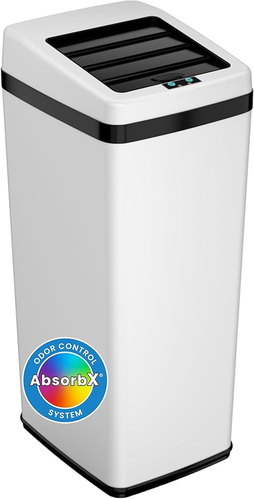 iTouchless 14 Gallon Slide Open Lid Kitchen Trash Can with, Motion Sensor White Stainless Steel R... | Amazon (US)