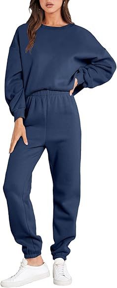 ANRABESS Women's Two Piece Outfits Long Sleeve Crewneck Sweatsuit with Jogger Pants Lounge Sets w... | Amazon (US)