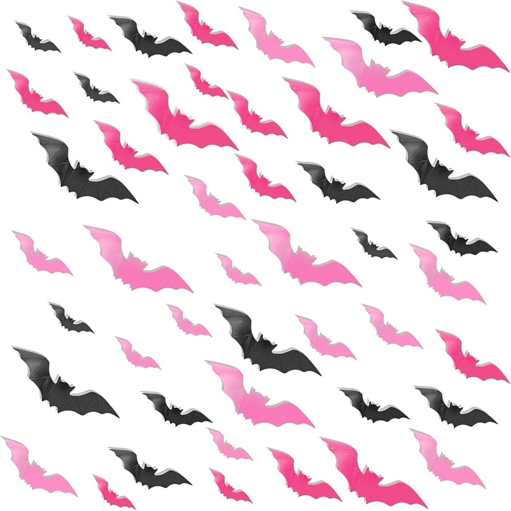 48Pcs Pink Halloween Bats Wall Decor, 3D Bats Halloween Decoration PVC Bats Wall Bat Stickers for... | Amazon (US)