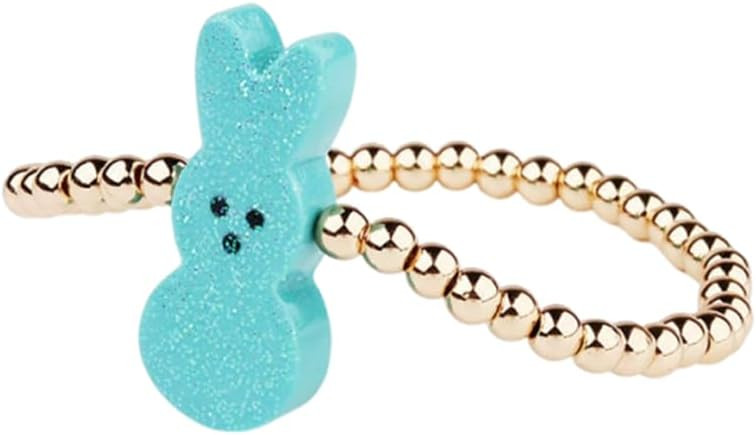 Easter Peeps-Inspired Glitter Bunny Bracelet, Gold Beaded Stretch Wristband for Women Cute Holida... | Amazon (US)