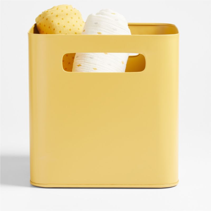 Outline Ochre Yellow Metal Kids Storage Bin with Handles + Reviews | Crate & Kids | Crate & Barrel