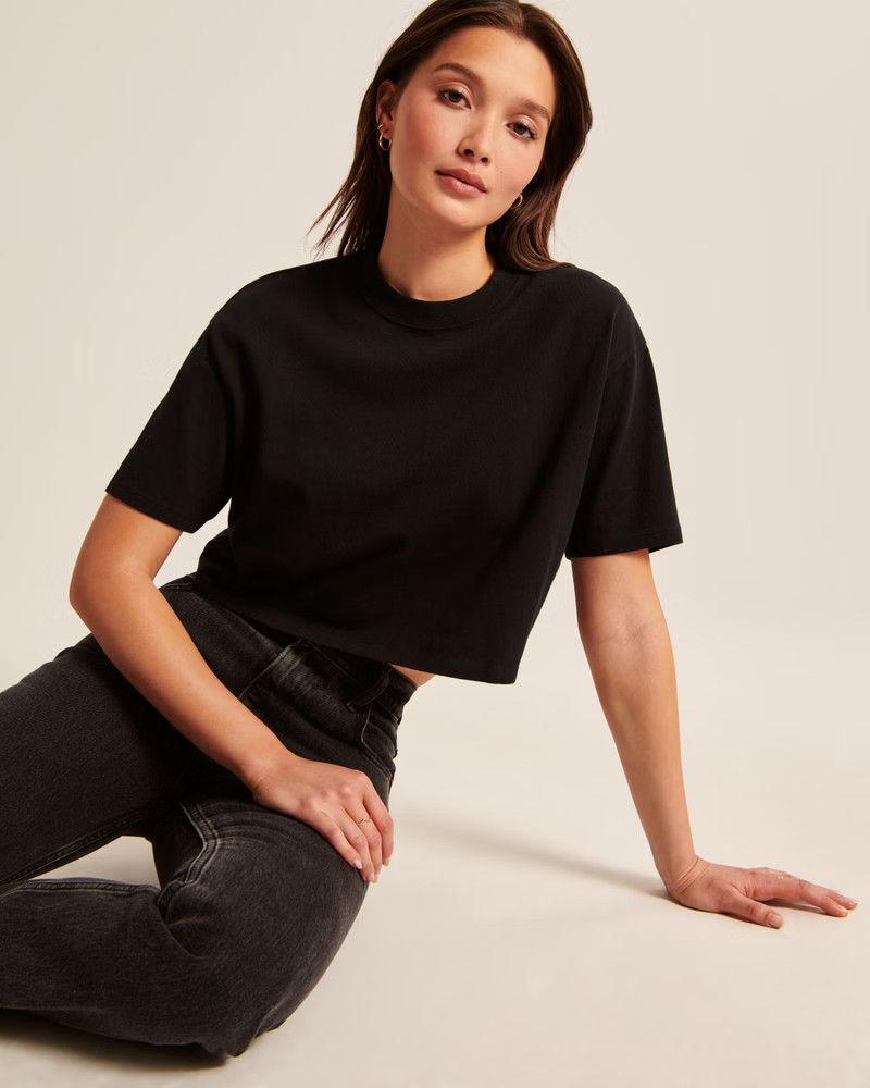 Cropped Boyfriend Essential Tee Black Tee Black Tshirt Black Top Summer Top Outfits Budget Fashion | Abercrombie & Fitch (US)