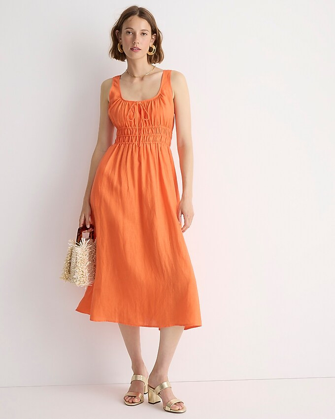 Smocked midi dress in linen | J. Crew US