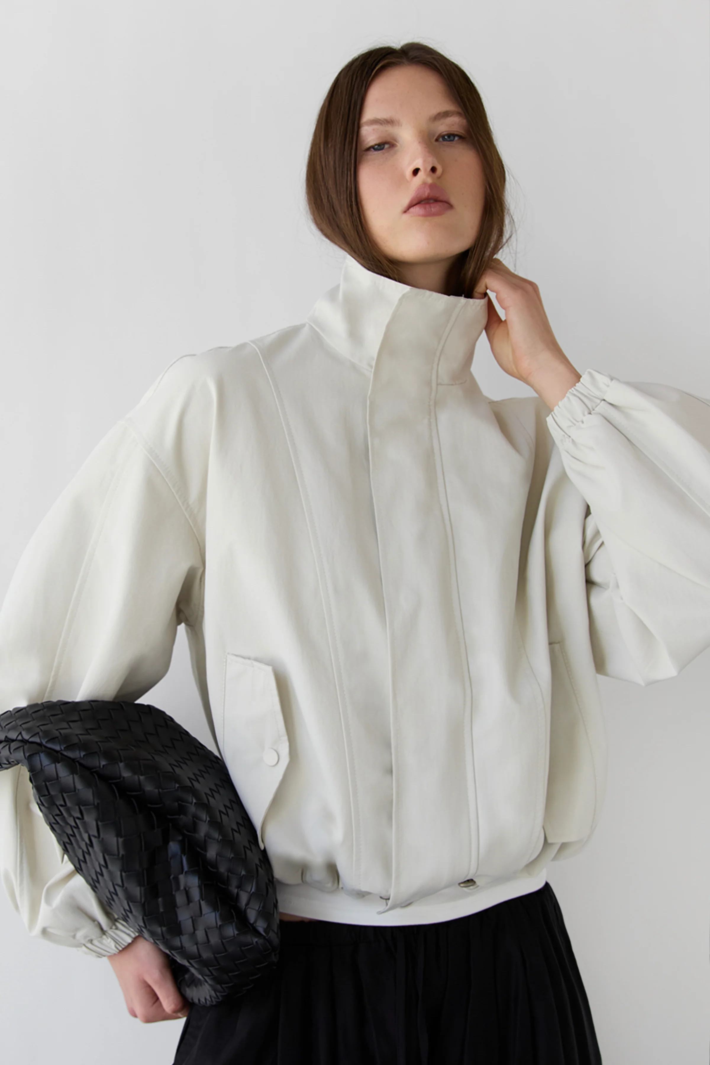 HIGH FUNNEL NECK CROPPED DRAWSTRING JACKET | OAK + FORT