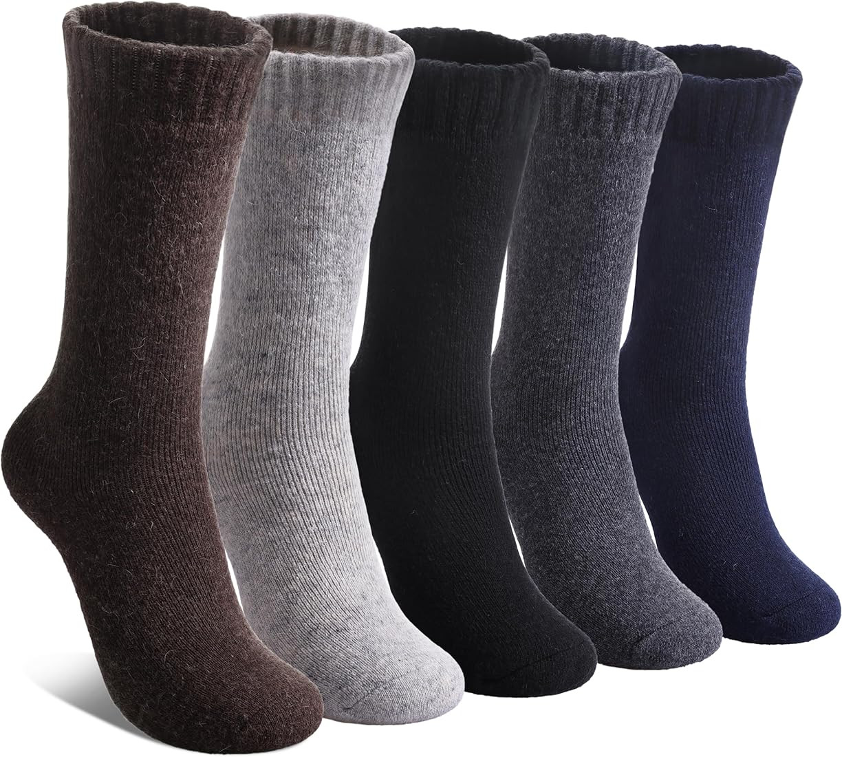 LINEMIN Wool Socks for Women Winter Warm Hiking Thick Warm Cozy Boot Crew Gift Socks 5 Pairs (Sol... | Amazon (US)