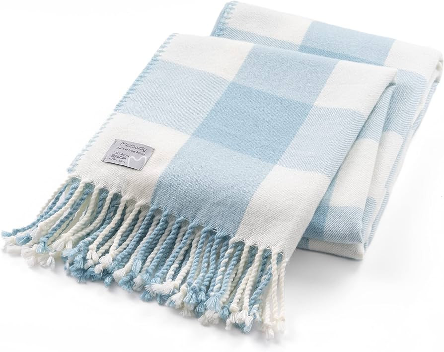 Classic Checkered Blanket - Faux Cashmere Plaid Throw with Fringe - Soft Woven, Lightweight, Farm... | Amazon (US)