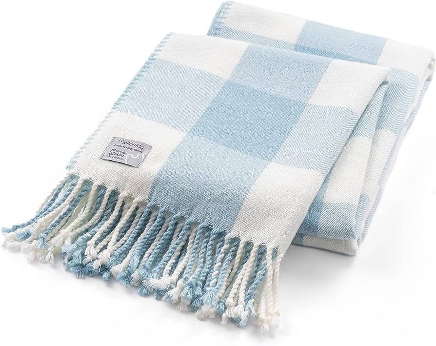 Mellowdy Classic Checkered Blanket - Faux Cashmere Plaid Throw with Fringe - Soft Woven, Lightwei... | Amazon (US)