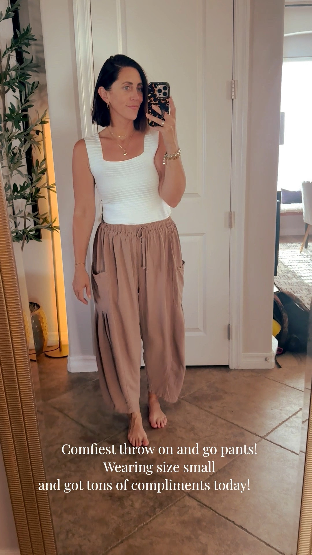 Easy casual spring outfit idea! Neutral! 🤎

• Wide leg barrel, drawstring, linen pants - size small 
• tank - size small 

Casual outfit idea, Mom style, spring outfit idea, Amazon, Amazon fashion, free people look for less 

#LTKOver40 #LTKmomlife #LTKootd