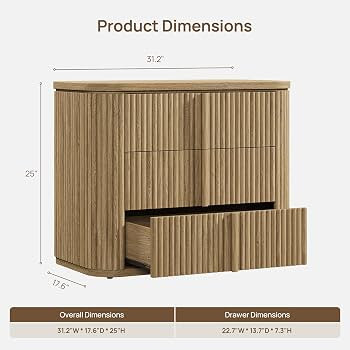 SICOTAS Fluted Night Stand with 3 Storage Drawers, Oversized Extra Large Nightstand Bedside Table... | Amazon (US)
