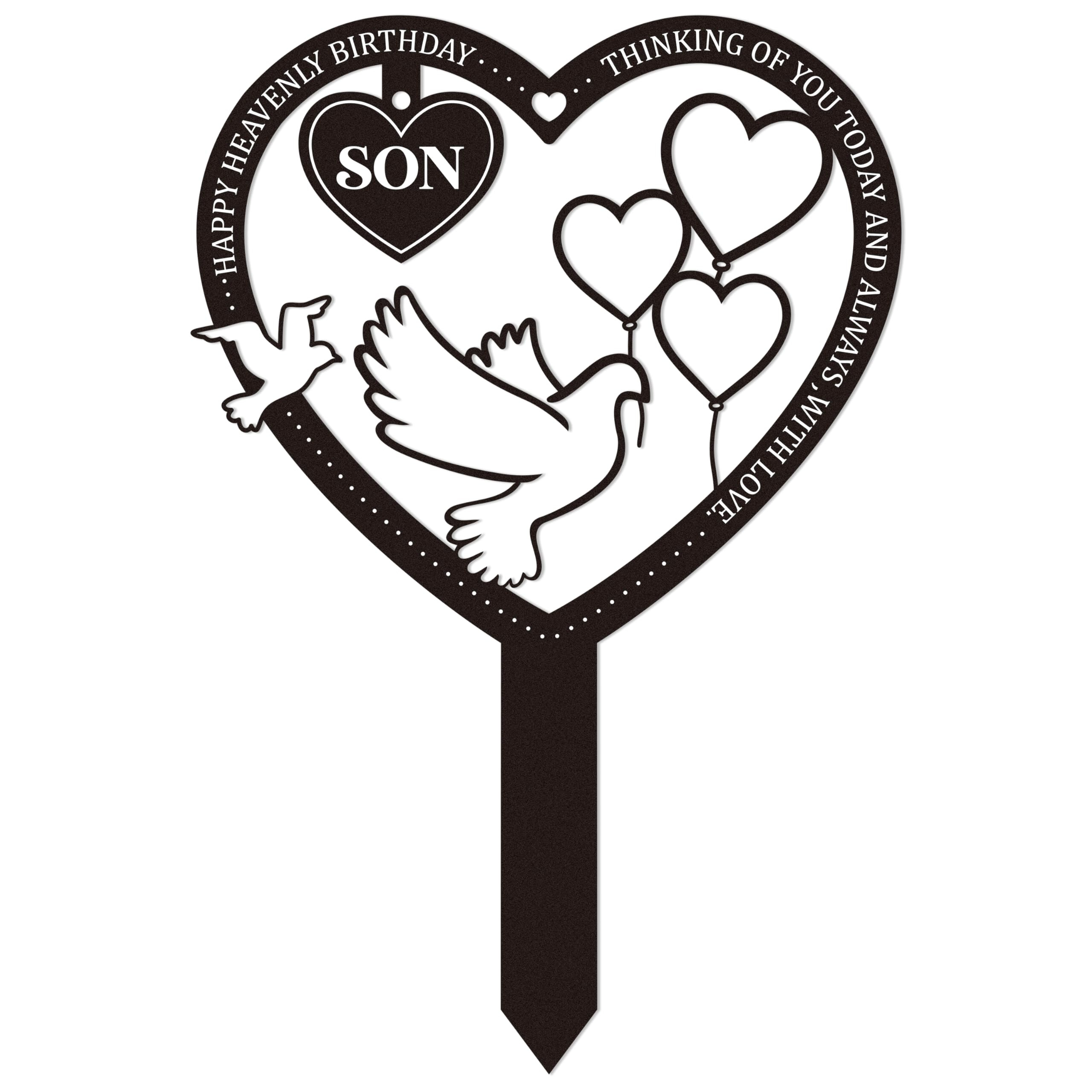 BUoonyer Stake Graves Cemetery Decorations - Son Metal Memorial Grave Markers, Boy Heart Graveyard Sympathy Plaque, Happy Heavenly Birthday Remembrance Graveside Burial Decor Sign for Outside Yard | Amazon (US)